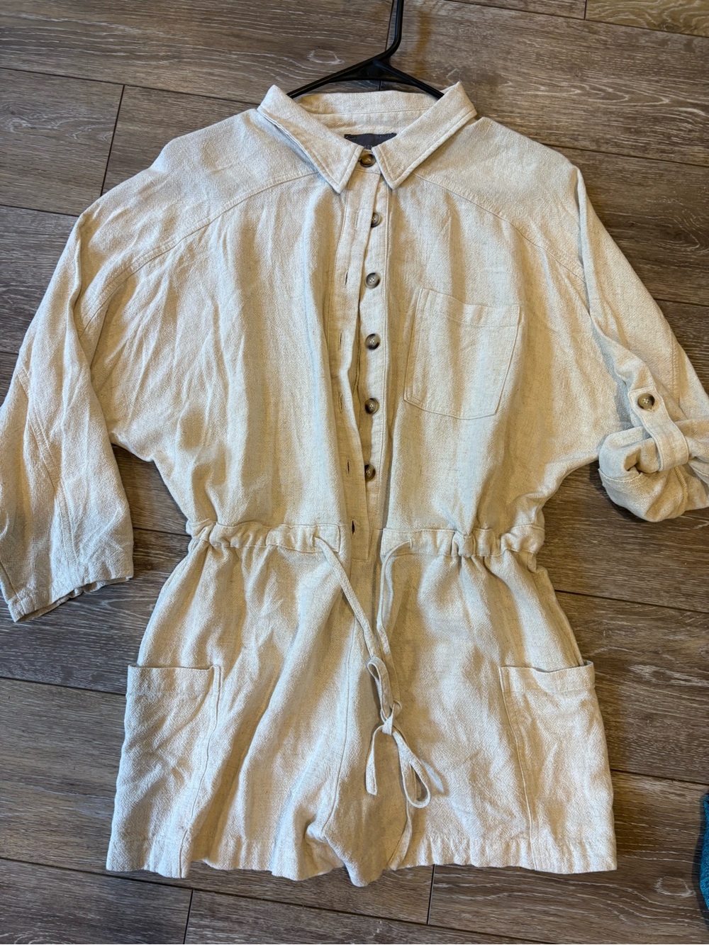 Relaxed Drawstring linen  Romper - Cream